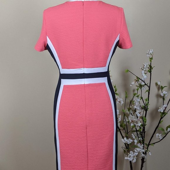 Sandra Darren Coral and Black Short Sleeve Midi Dress Size 10 - Picture 2 of 16